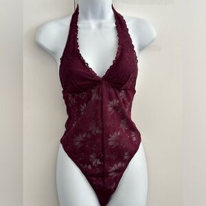 PINK Everday Lace Burgandy Bodysuit